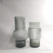 Hurricane Big Ribbed Glass Vase With smoke grey